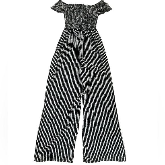 Women's J for Justify Black & White Striped Off-Shoulder Jumpsuit L - Picture 2 of 4